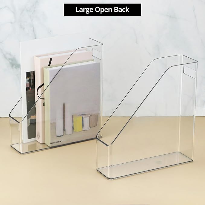 QWORK Clear Acrylic Magazine File Holder, 2 Pcs, 10.24” X 9.45” X 3.54”, Reliable and Sturdy