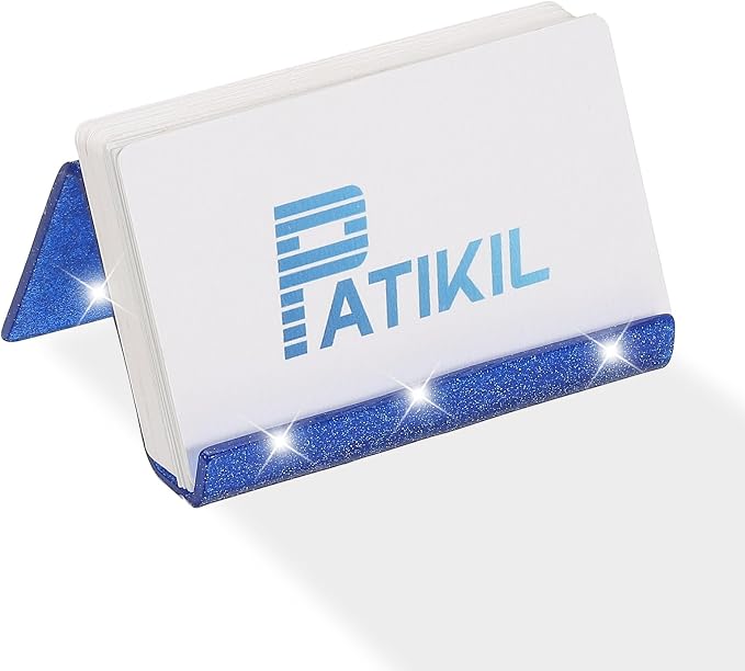 PATIKIL Business Card Holder for Desk, Acrylic Business Card Holders Shine Card Stand Organizer Cards Display for Office Exhibition, Blue