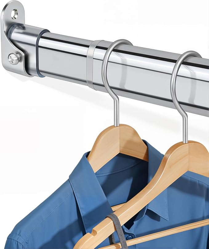 Heavy Duty Oval Closet Rod for Hanging Clothes, 17.8-31 Inch Adjustable Closet Rods, Premium Chrome