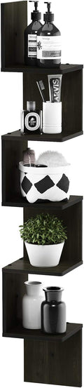Furinno Rossi Wall Mount Floating Corner Shelf, 5-Tier Square , Espresso