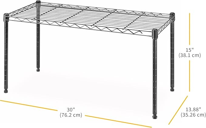 Xcity Storage Shelves, 1 Tier Heavy Duty Metal Shelving Unit, 350 LBS Adjustable Steel Wire Shelf for Commercial, Pantry, Kitchen, Garage, 14" D x 30" W x 15" H, Black