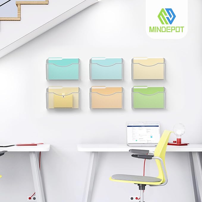 MINDEPOT Wall File Organizer - Heavy Duty Iron Office File Holder for Wall Mount - Hanging Document Organizer for Business, Classroom, Home Office