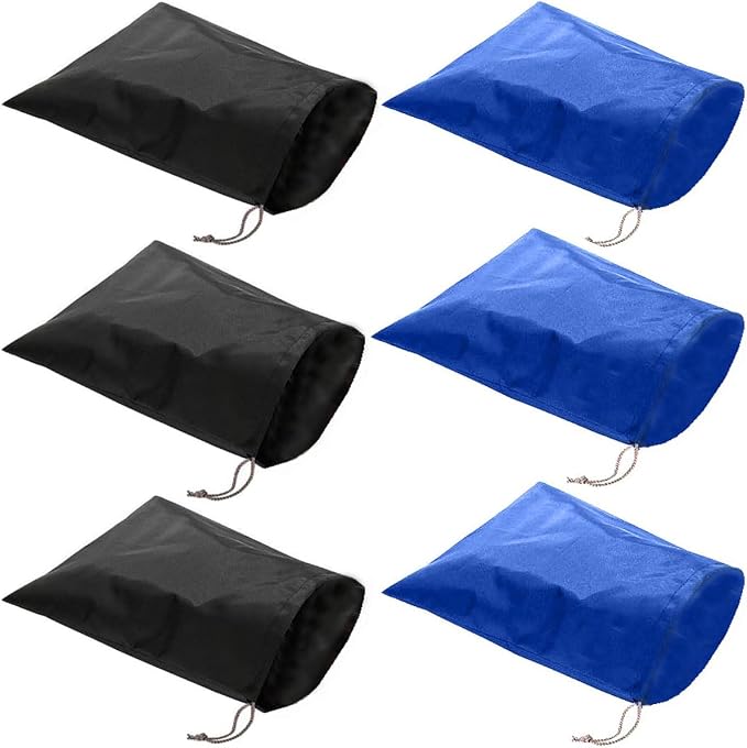 6 Pack Waterproof Nylon Shoe Bags Travel Bags for Men Women (Black+Blue, 15.1"(L) x12.2"(W))