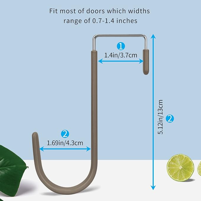 FYY Over the Door Hooks, Single-Hanger 4 Pack, Fits Doors 1 3/8" Brown | Heavy Duty Metal, Hold 20lbs, Rubber-Coated, No-Drilling, for Bathroom Dorm, Hanging Towels Clothes Hats Bags Coats Wreaths