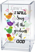 I Will Sing Of The Goodness Of God Pen Holder Makeup Organizer, Funny Bird Christian Pencil Pen Holder for Desk, Musical Notes Desk Accessories Bible Verse Pencil Cup, Religious Gifts Organizer