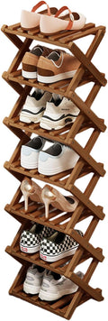 YYW Bamboo Shoe Rack, Foldable Vertical Free Standing Shoe Storage Shelf | Foldable design, Free standing for entryway or living room, Vertical shoe organizer, Space saving closet shelf