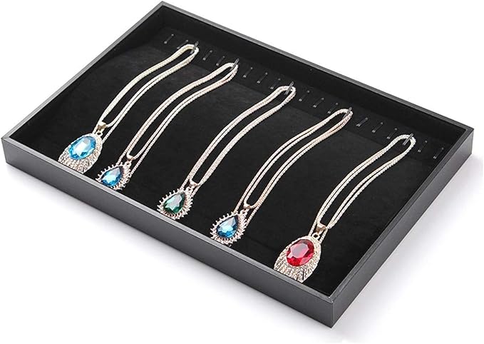 Stratalife 20 Hooks Necklace Organizer Tray, Stackable Jewelry Organizer for Women, Velvet Jewelry Display Storage Tray for Necklace Bracelet, 13.8" x 9.4" x 1.2", Black