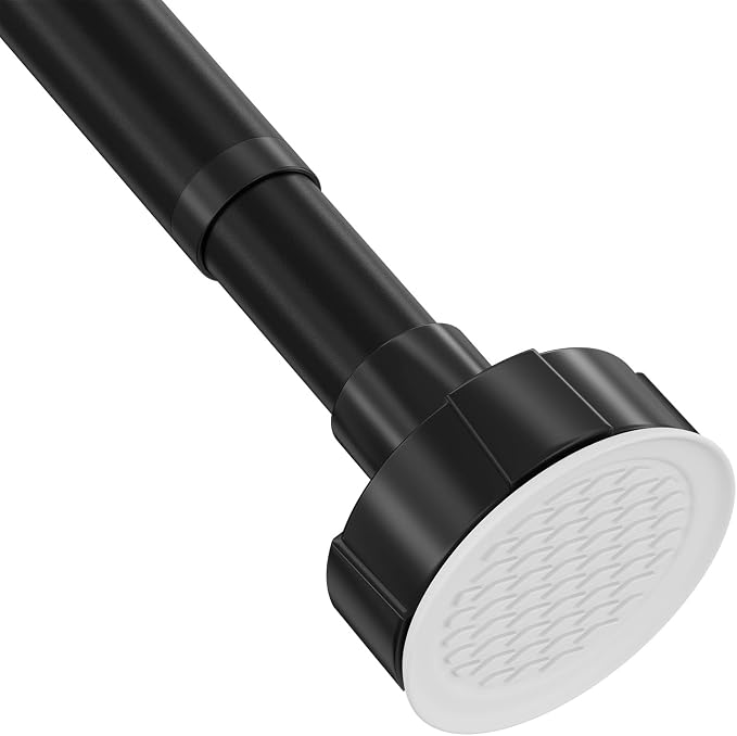 Heavy Duty Tension Shower Curtain Rod 48-74 Inch Black | Rustproof Steel, Drill-Free Mount, Adjustable Rods for Bathroom Sliding Door Patio Living Room, Non-Slip No-Tools Install