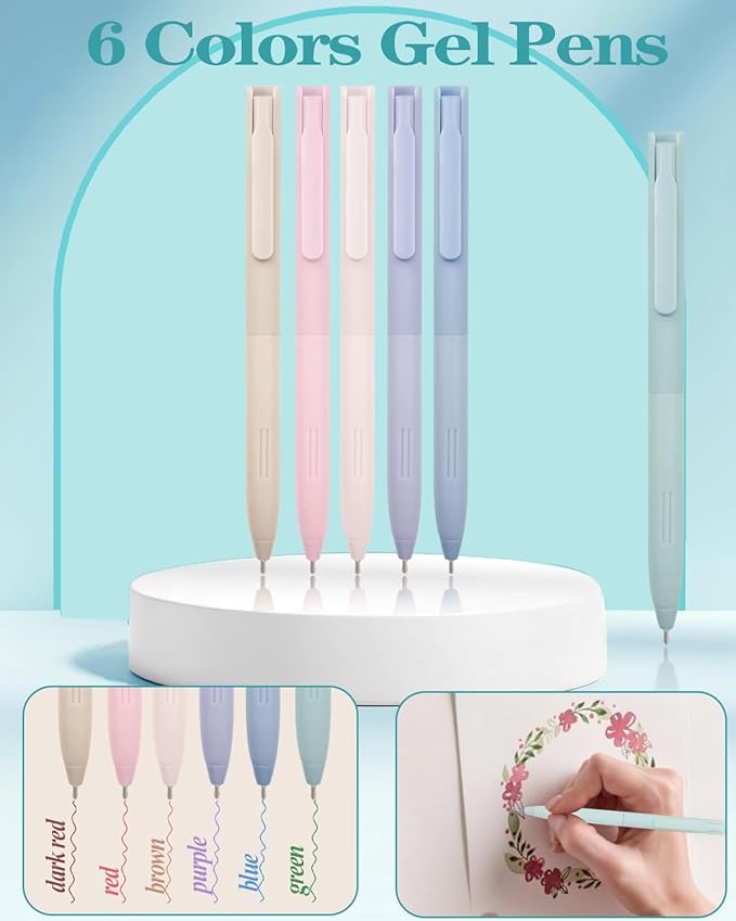 54pcs Aesthetic School Supplies Cute Stationary Set with Pencil Case 12 Highlighters, 5 Black & 6 Color Ink Gel Pens, 6-in-1 Ballpoint Pen,5 Mechanical Pencils 0.5-2.0mm for College Essentials (Blue)