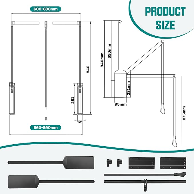 Pull Down Closet Rod 2 Pack, Adjustable 26''-35'' Wardrobe Lift Rail Rod | Side Mounted Two-way Buffering Closet Poles for Hanging Clothes, Heavy Duty Pull Down Clothes Rack, 33 lbs Load Capacity