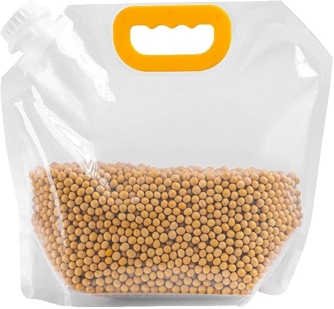 5pcsFood Storage Bags, Grain Moisture-proof Sealed Bag,Stand Up Food Bags Large Reusable Sealed Bag with Handle and Cap BPA Free