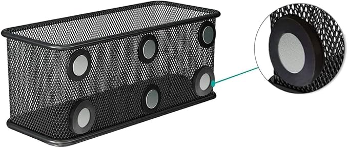 TAPBULL Mesh Magnetic Storage Baskets - Set of 1 (Black) with Anti-Slip Feature and Strong Magnets - Magnetic Locker Organizer and Pencil Holder for Whiteboard and Refrigerator (Black-1 pcs)