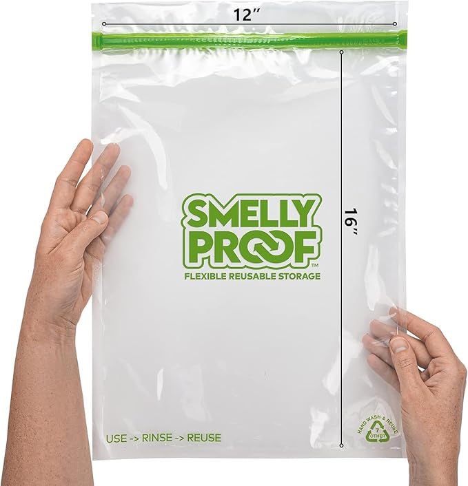 Smelly Proof Reusable Food Storage Bags, Reusable Freezer Bags, Made in USA, Dishwasher-Safe, BPA FREE, NO PEVA, Clear FLAT 2-Gallon 12” x 16”, 50-Pack