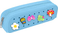 BestStone Silicone Small Pencil Pouch – Small Pencil Case with DIY Holes and 10 Decorative Charms, Multipurpose Makeup Bag or Stationery Organizer, Large Capacity(Blue)