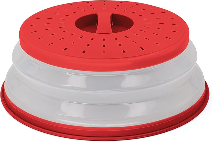 Microwave Cover for Food, Collapsible Microwave Splatter and Plate Covers Easy Grip Lid and Food Strainer, BPA Free and Dishwasher Safe, 10.5", Red - By Rampro