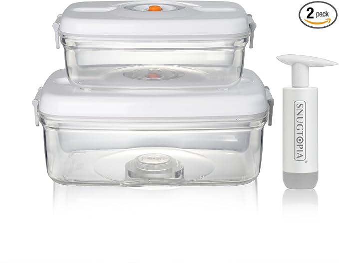 Vacuum Seal Food Storage Containers Set for Meal Pre, Snack, Veigges, Fruits - BPA-Free Kitchen Organizers with Lids, Suitable as Lunch box, Fridge & Dishwasher Safe - 1L+2L