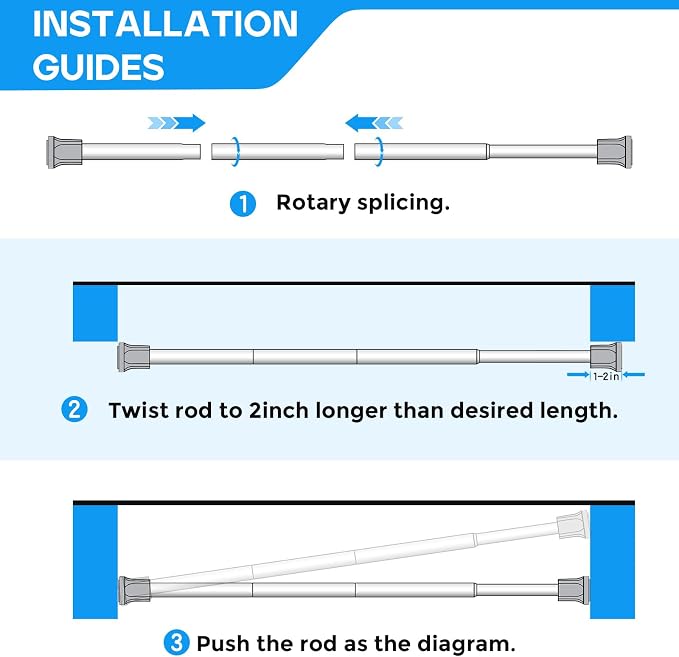 6 Pack Black Spring Tension Curtain Rods 28-38 Inches, Spring Loaded Curtain Rods No Drilling, Adjustable Small Tension Rod for Windows, Kitchen, Doorway, Bathroom, Closet