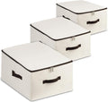 AMJ Fabric Storage Bin with Lid – Foldable for Clothes, Blankets – Beige Storage Box – Wardrobe-Optimized & Breathable (Set of 3)