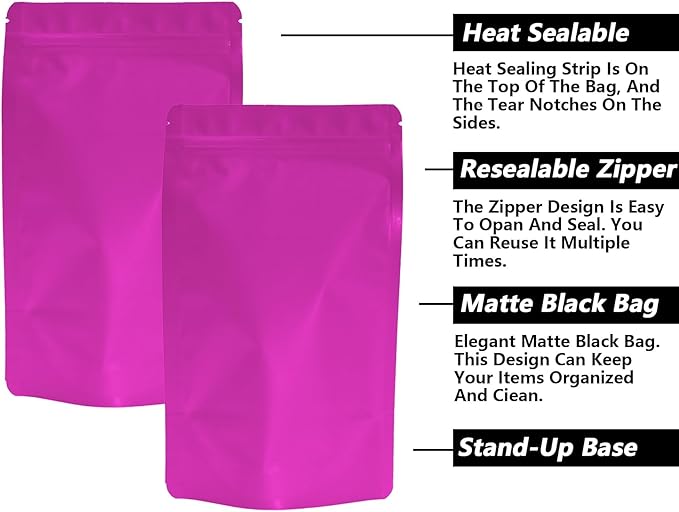 100PCS Smell Proof Resealable Pouch Bags,ULIFESTAR Aluminum Foil Flat Food Storage Bag,Sealable Pcsaging Zipper Pouches with Tear Notches for Pcsaging Lipgloss,Jewelry,etc(12*20cm/4.72*7.87",Purple)