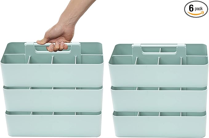 -Large Portable Caddy, DIY Dividers, 8 Compartments, School Office Supplies Home Business Organizer,Portable Basket with Handle Storage Organizer Modern Made in USA (6 PACK, Mint)