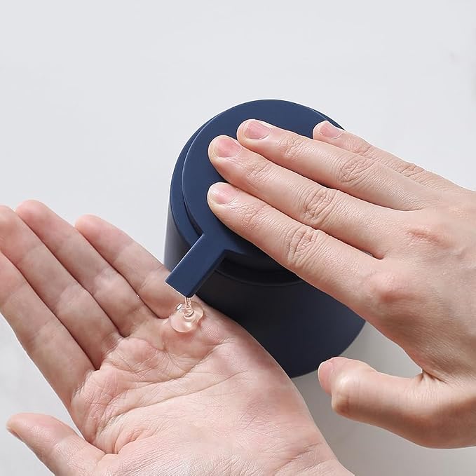 YAUKPH Matte Navy Blue Liquid Hand Soap Dispenser Plastic 11 oz - Modern Minimalist Style for Bathroom & Kitchen Countertop Refillable