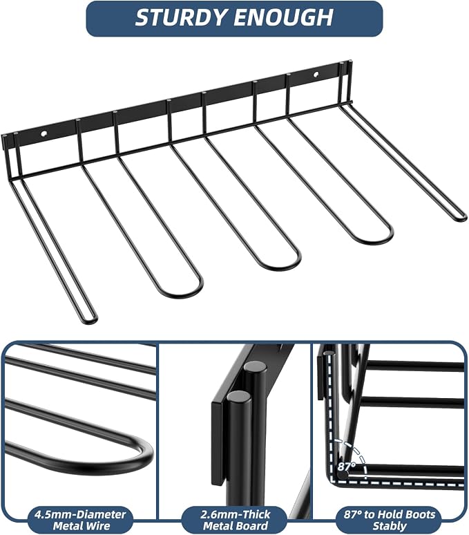 Wader Boot Hanger Wall Mount - Sturdy Metal Boot Rack(2 Pair) | Save Space for Tall Boots and Cowboy Boot, Helps Dry and Prevent Wrinkles on Your boots, for Entryway, Garage, Indoor