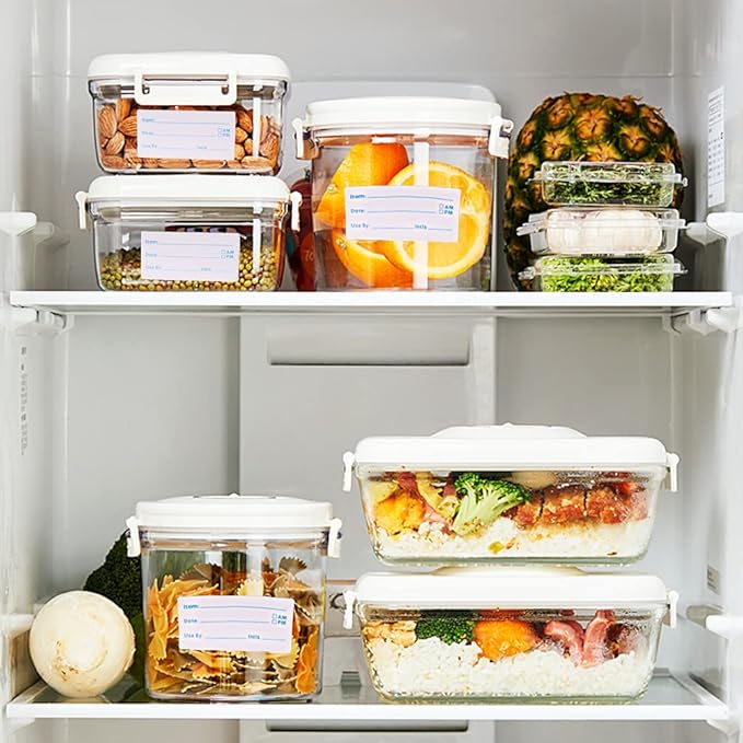 2 Rolls 1000 Pieces Removable Food Labels, 1 x 2 Inch Date Stickers for Freezer, Refrigerator Food Containers - Easy to Write