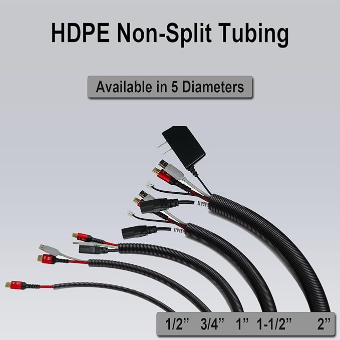 Flexible Polyethylene HDPE Non-Split Corrugated Wire Loom Tubing (Black, 1" Dia. x 100 ft)