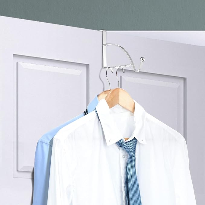 Hotop 2 Pcs Over The Door Hooks Over Door Hanger Sturdy Valet Hooks Mounted Hanging Storage Organizer Rack for Clothes Coats Towels Hats Scarves Purses(Silver)
