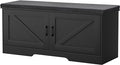 HOMSHO Farmhouse Shoe Storage Bench with 2 Barn Doors & Padded Seat Cushion | 39.4" Wide Entryway Bench with Adjustable Shelves & Hidden Storage, Black