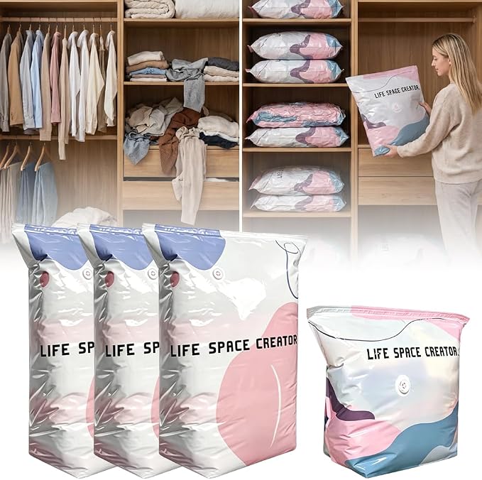 2026 New No-Pump Vacuum Storage Bags, Upgrade Large Storage Compression Bags No-Pump 3D Vacuum Storage Bags for Clothes, Comforters, Blankets, Cube Compression Space Saver Bags (Large X3)
