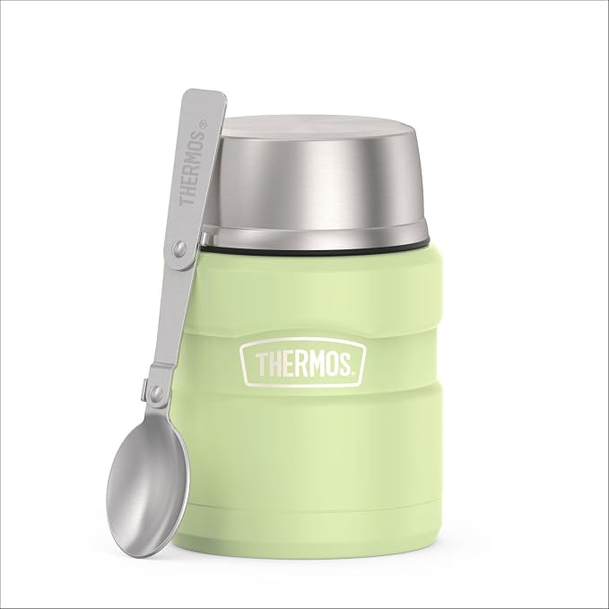 THERMOS Stainless King Vacuum-Insulated Food Jar with Spoon, 16 Ounce, Matte Green