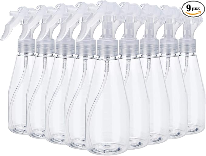 9 Pieces Plastic Spray Bottle, Empty Small 7oz/200ml Clear Spray Bottles, Fine Mist Plastic Refillable Trigger Sprayer for Cleaning Solutions, Hair Care, Essential Oils, Watering Plants