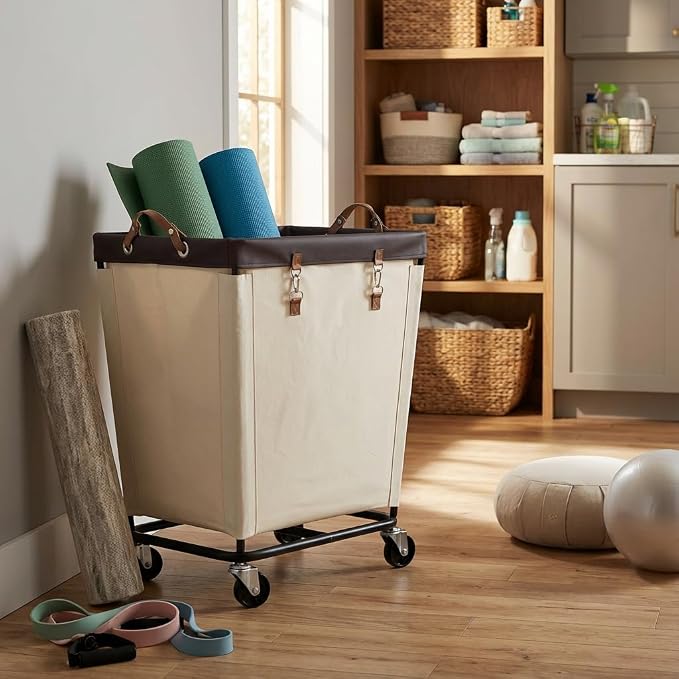 StorageWorks Laundry Basket with Wheels for Clothes, 210L Beige Hamper Cart