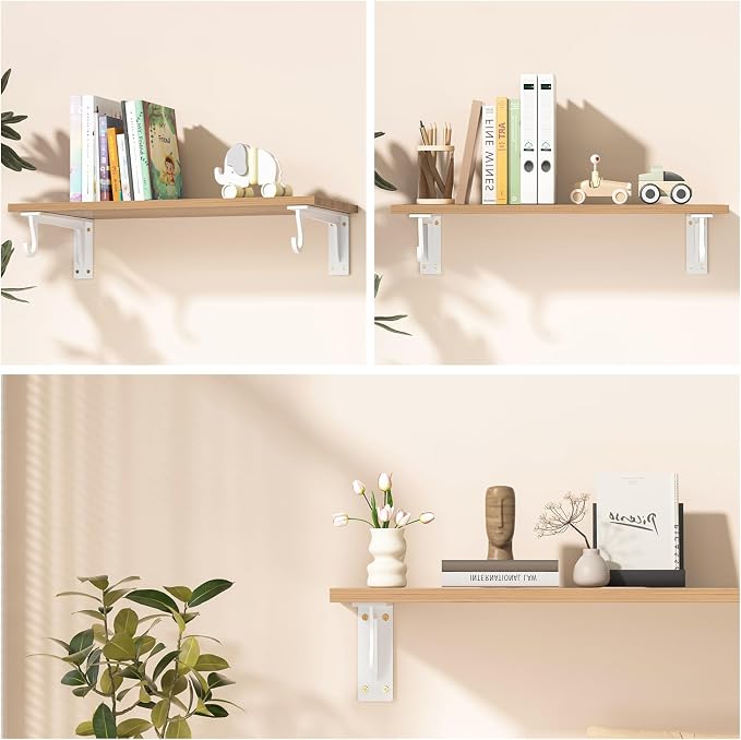 Heavy Duty Closet Rod Support Brackets 12 x 5.6In 400lbs Capacity | White 4 Pack Wall Mounted Closet Shelf Brackets with Rod Holder for Wardrobes and Walk-in Wardrobes
