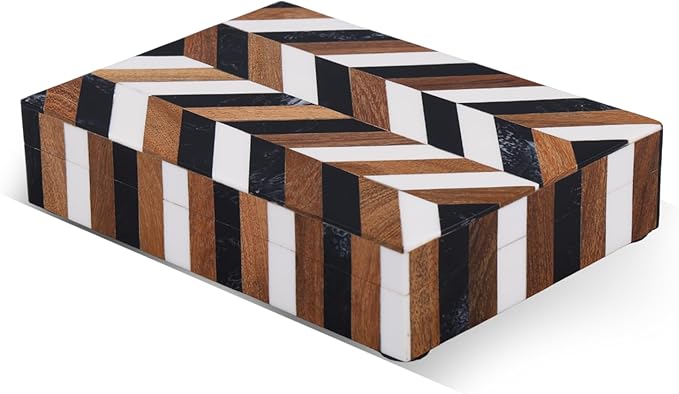 Handicrafts Home Decorative Storage Box with Lid Wooden Remote Control Box Remote Holder for Living Room Coffee Table – Natural Wood Resin Inlay Marquet Cosmo Collection- 8x5x2