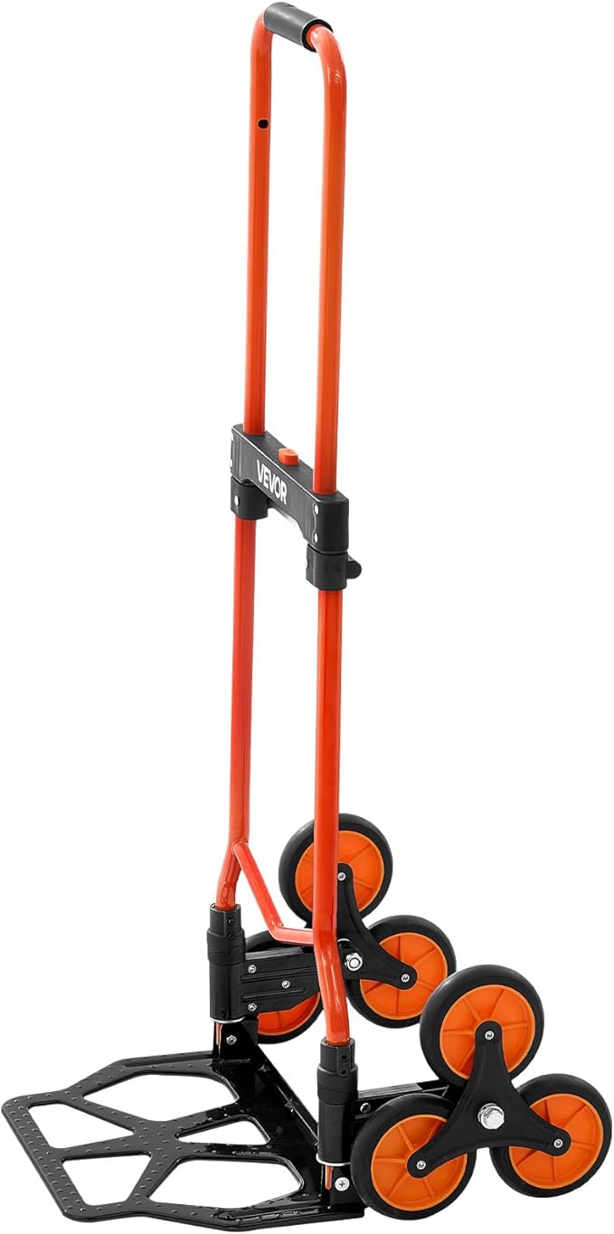 VEVOR Stair Climbing Cart 260 LBS, Portable Folding Aluminum Trolley Dolly for Stairs with Telescoping Handle, 6 Mute Wheels & 2 Ropes, Stair Climber Dolly for Home, Groceries, Warehouse
