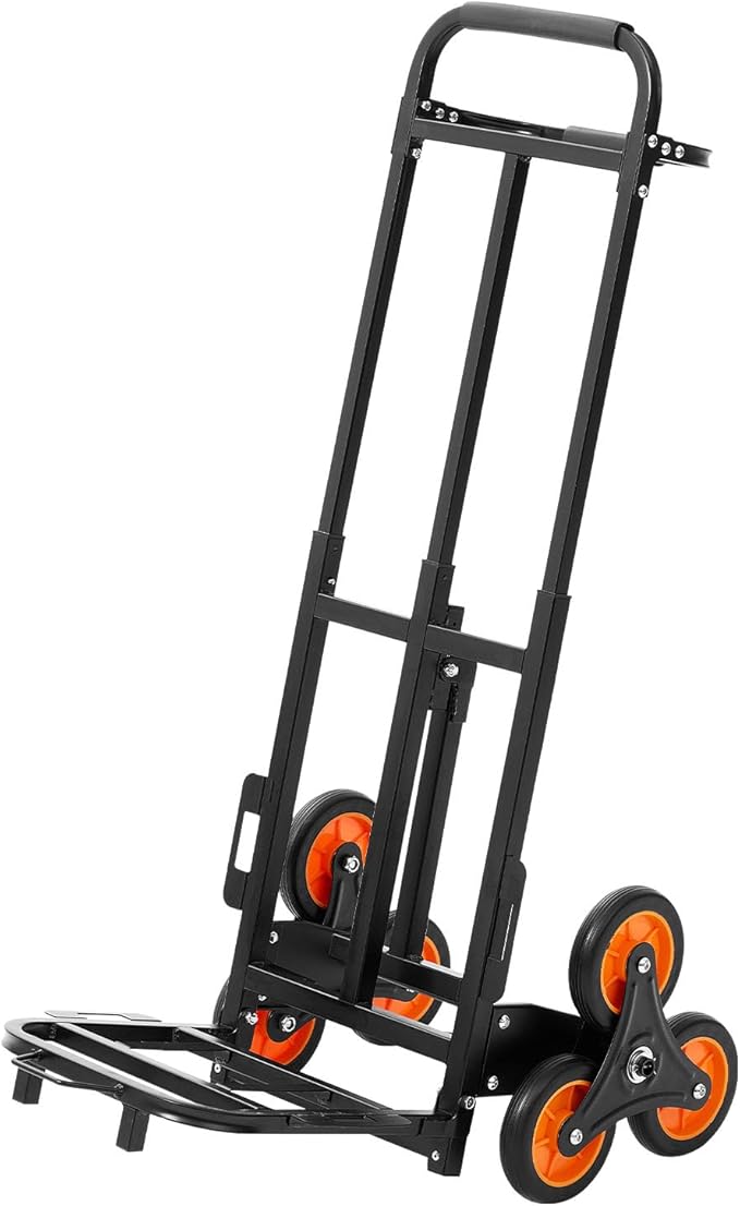 VEVOR Stair Climbing Dolly 460 lbs, Heavy-Duty Folding Trolley Cart for Stairs with Telescoping Handle, 6 Wheels & 2 Ropes, Stair Climber Dolly for Home, Groceries, Warehouse