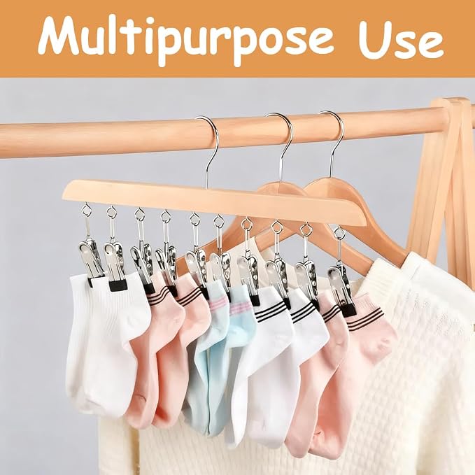 8 Pack Hat Hangers Bulk for Closet Display, Wooden Hat Storage Organizer with 80 Metal Clips for Baseball Caps, Summer Hat Rack for Beanie, Skullies, Visors, Walnut Brown Color