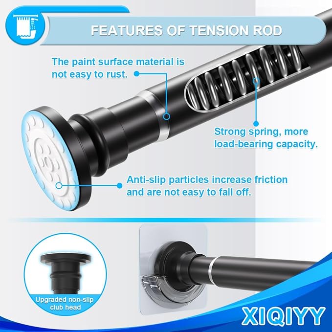 Heavy Duty Tension Rod,Adjustable Shower Rod Tension 28 to 48 inches,Compression Curtain Rod for Windows,Curtain,Doorway,Black