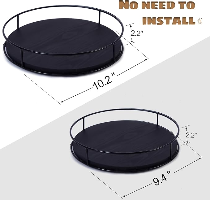[ 2 Pack ] 9" & 10" Black Wood Lazy Susan Organizers with Steel Sides