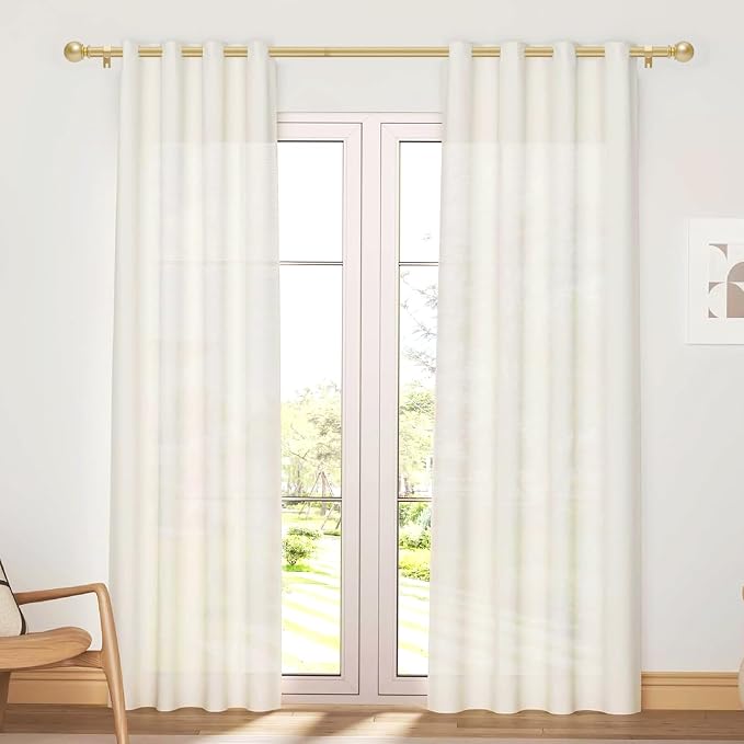 Gold Curtain Rod for Windows 48 to 84 or 88 Inch, 5/8 Inch Diameter Adjustable Curtain Rods With Brackets, Heavy Duty Easy to Install Curtain Rods for Bedroom, Outdoor Curtain Rod for Patio
