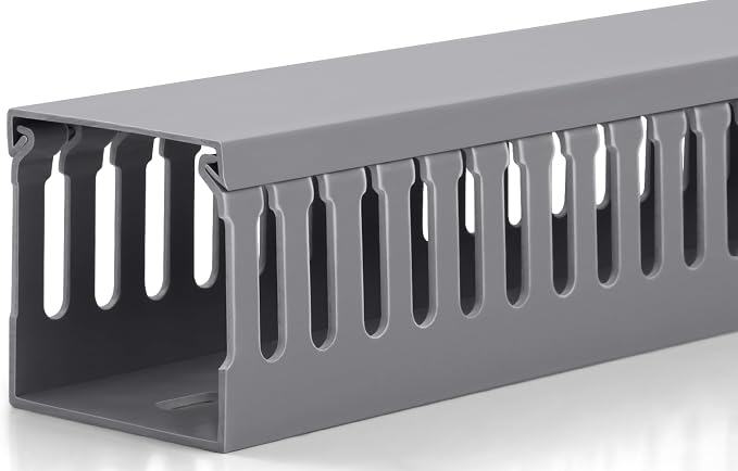 2" H x 2" W Cable Raceway, 66in Under Desk Wire Management Channel, Grey | Slotted Wire Duct, 4Pack, 16.5in Each, Heavy-Duty PVC Cable Management for Server Racks, Network Cables & Electrical Cabinets