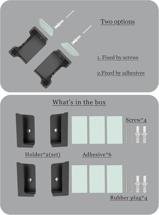 Power Strip Holder, 2 Set Power Strip Wall Mount, (Black) | Punch Free Socket Holder Fit for Under Desk, Bedside and More, Fixed by Adhesive or Screw