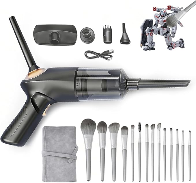 Model Cleaning kit/4-in-1 Portable Car Vacuum & Precision Makeup Brush Set for Action Figures, Statues & Collectibles – Rechargeable Mini Dust Cleaner with Soft Brushes for Safe, Scratch-Free Cleaning