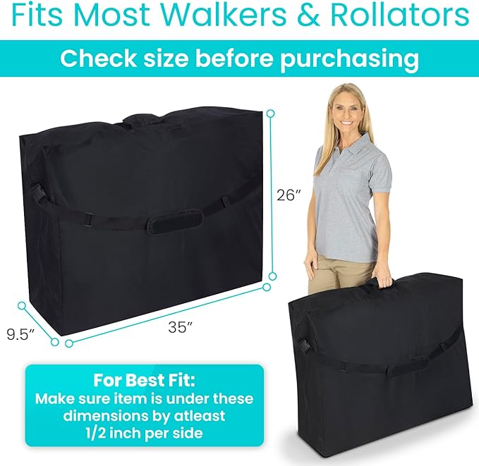 Vive XL Carry & Travel Bag for Rollator Walkers & Transport Chairs - Cover Carrier Accessory for Car Travel, Storage, Seniors - Accessories - Waterproof with Padded Straps