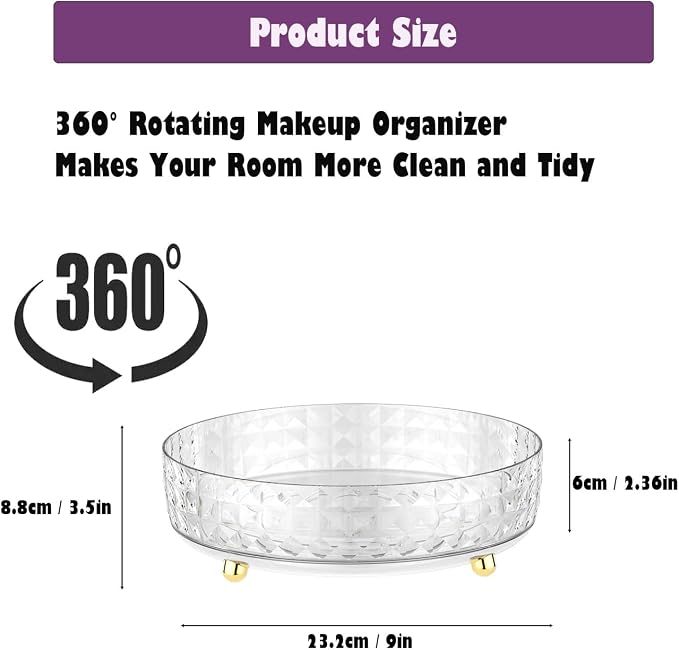 Non Skid Lazy Susan Turntable, Spice Rack Turntable, 9 Inch Spinning Organizer, 360 Degree Rotating Seasoning Organizer for Kitchen Pantry Cabinet Perfume Makeup Cosmetic Refrigerator, Clear