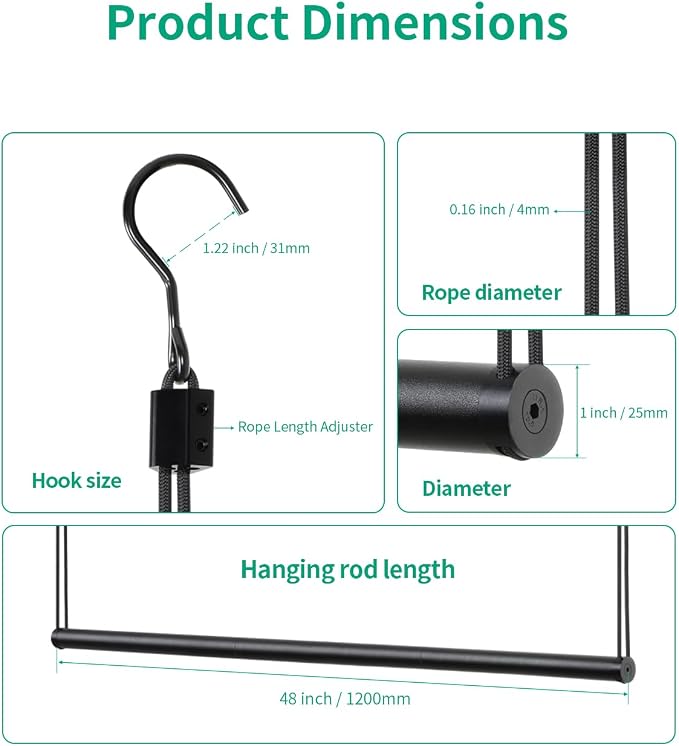 BaiNong Adjustable Closet Hanging Rod 48" Black Closet Rod Extender | Heavy Duty Double Hanging Closet Rod, Walk-in Closets, and Clothes Rack to Maximize Storage Space