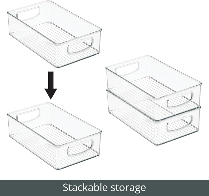 mDesign Small Plastic Storage Organizer Container Bin, Closet Organization for Hallway, Bedroom, Linen, Coat, Entryway - Holds Clothing, Blankets, Accessories, Toys - Ligne Collection, 4 Pack, Clear