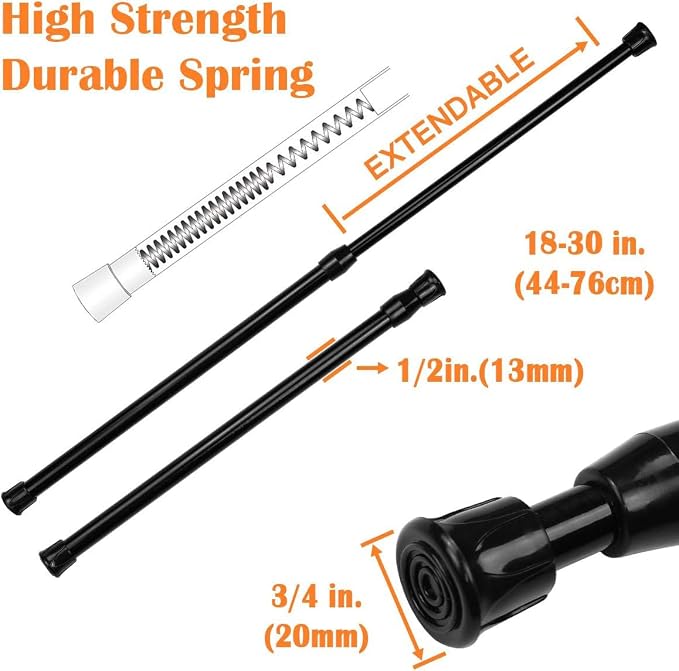 KXLife Spring Tension Curtain Rod No Drill Adjustable 18-30", 2Pcs, Black | Expandable Tension Mounted, Renter Friendly, Non-Slip Ends, for Window, RV, Closet